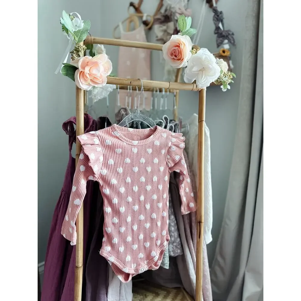 New Darling Heart Print Flutter Slv Onesie Valentine’s Day